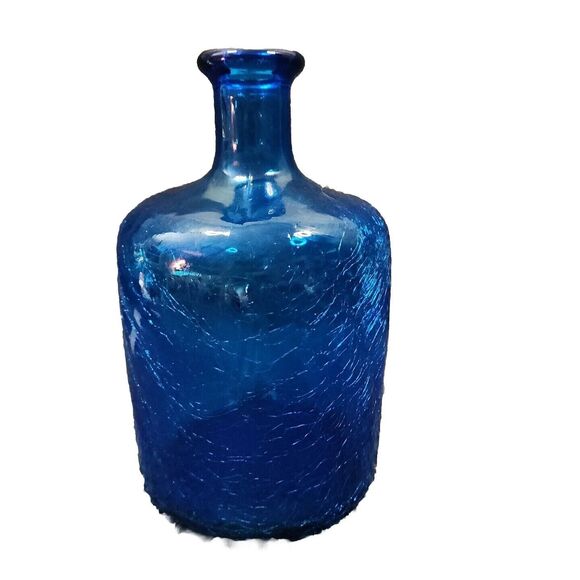 Jug Crackle Glass Blue Swirl Pattern 7.5" Tall X 4" Dia. Decorative Heavy - Picture 6 of 16
